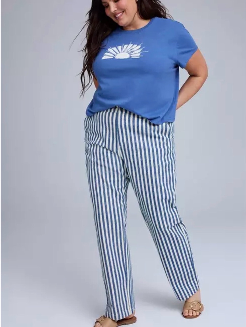 torrid Blue & White Vertical Stripe Straight-Leg Pants